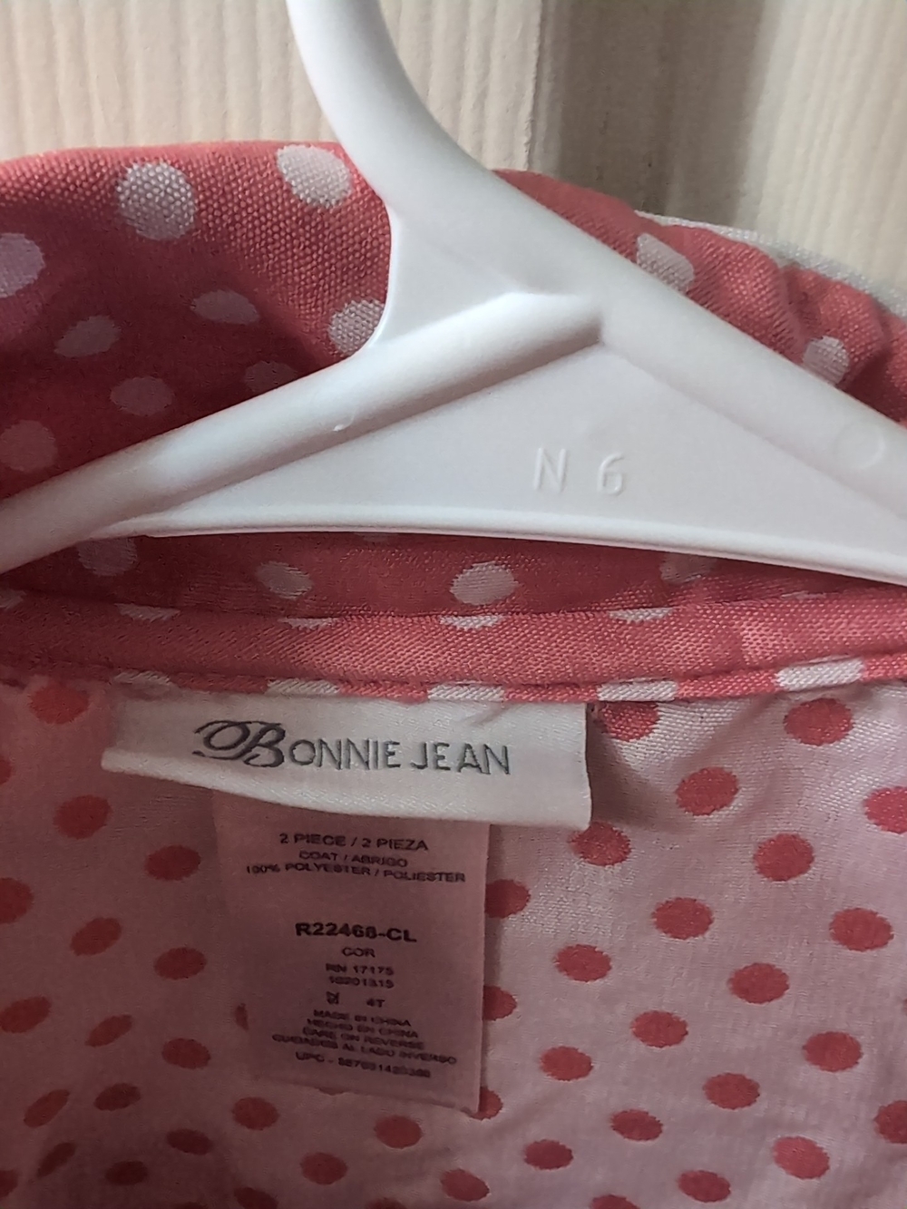 Bonnie Jean Pink Polka Dot Raincoat with White Dots - Picture 4 of 8